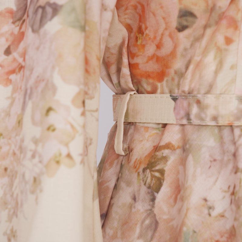Autumn Flower Lantern Sleeve Long Dress – Stand Collar Buckle Design - Image 14