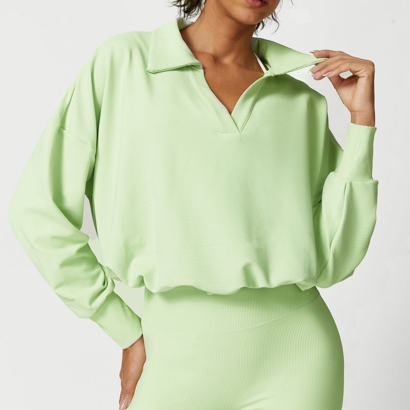 3D Thick Spiral Collared Long Sleeve Sweater – Loose Yoga Wear