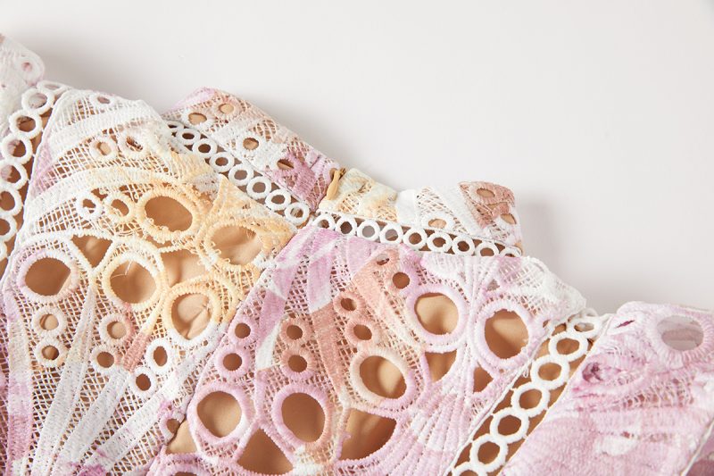 Heavy Industry Water Soluble Lace Stitching Lace Small Vertical Collar Flying Sleeve High Waist Dress - Image 14