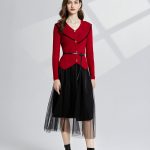 Women Spring and Autumn V Neck Single Knit Cardigan Mesh Skirt Two Piece Set - Image 2