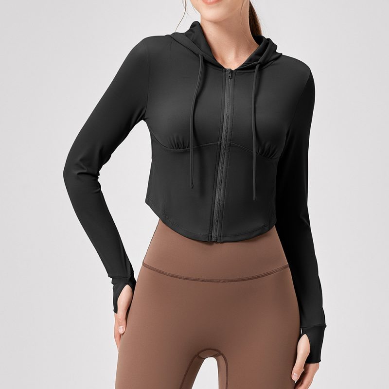 Women’s Lycra Yoga Jacket: Slim Fit Hooded Zipper Cardigan - Image 3