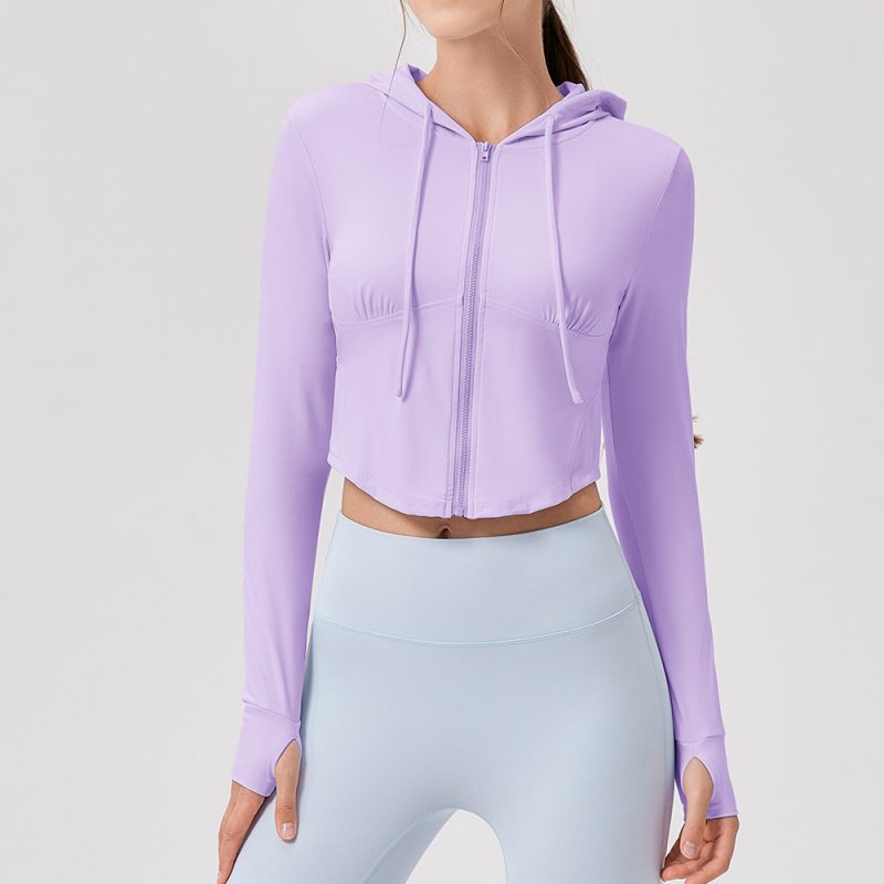 Women’s Lycra Yoga Jacket: Slim Fit Hooded Zipper Cardigan - Image 5