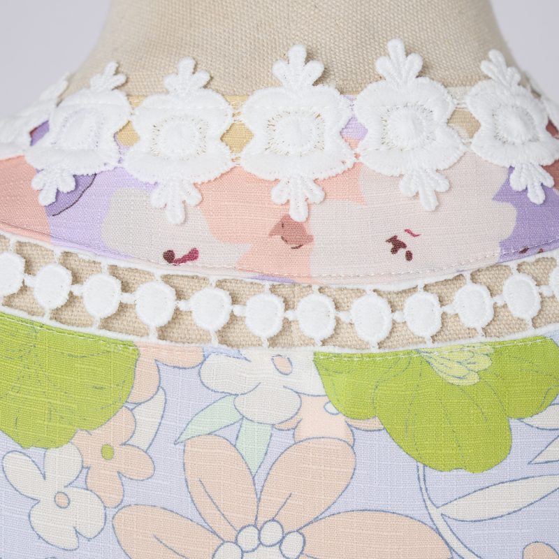 Sweet Linen Pattern Patchwork Lace Trim V Neck Dress - Image 14