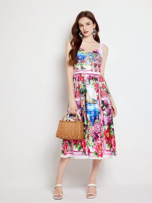 Women Summer Elegant Halter Print A Line Dress