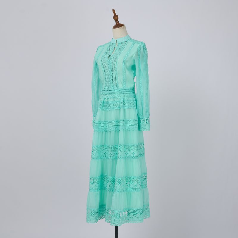 Chic Solid Color Organza Lace Top & High Waist Draped Skirt Set - Image 2