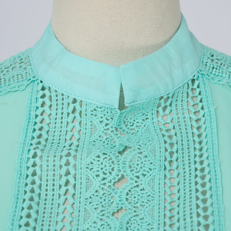 Chic Solid Color Organza Lace Top & High Waist Draped Skirt Set - Image 4