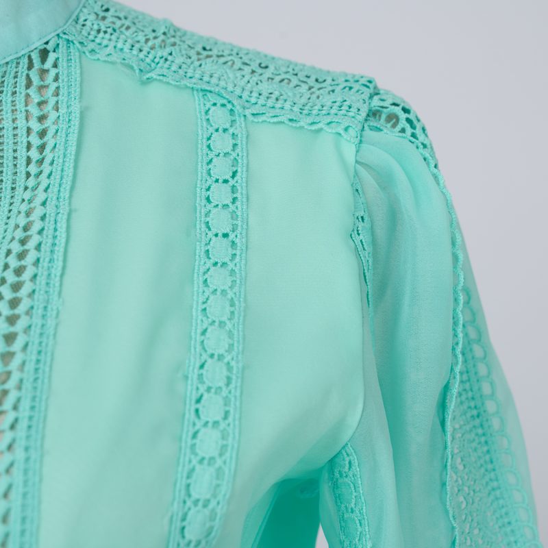 Chic Solid Color Organza Lace Top & High Waist Draped Skirt Set - Image 5