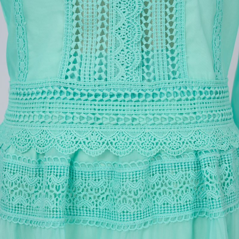 Chic Solid Color Organza Lace Top & High Waist Draped Skirt Set - Image 6