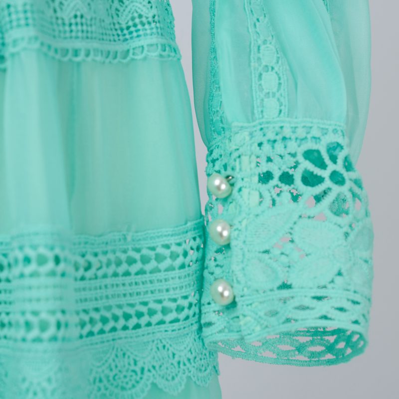 Chic Solid Color Organza Lace Top & High Waist Draped Skirt Set - Image 7