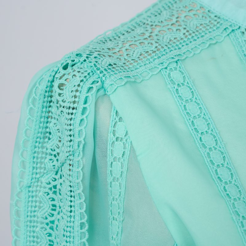 Chic Solid Color Organza Lace Top & High Waist Draped Skirt Set - Image 8