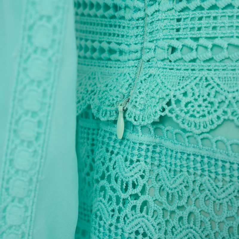 Chic Solid Color Organza Lace Top & High Waist Draped Skirt Set - Image 9