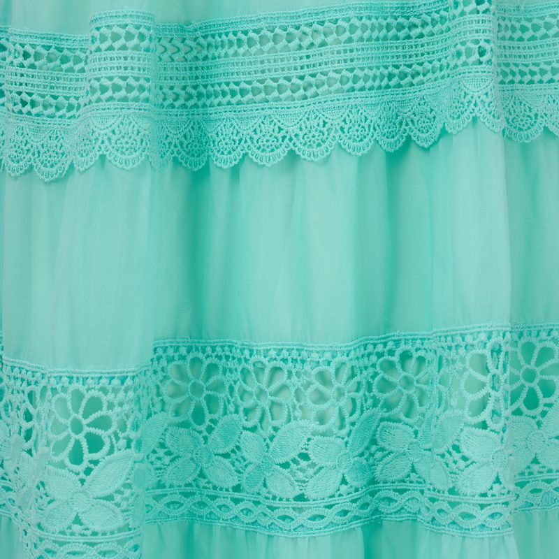 Chic Solid Color Organza Lace Top & High Waist Draped Skirt Set - Image 10