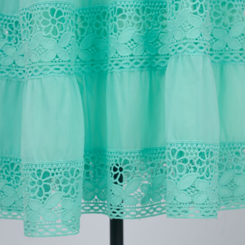 Chic Solid Color Organza Lace Top & High Waist Draped Skirt Set - Image 11