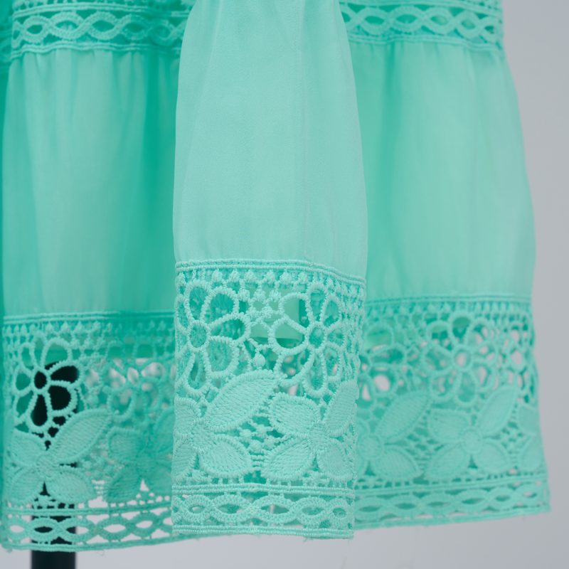 Chic Solid Color Organza Lace Top & High Waist Draped Skirt Set - Image 12