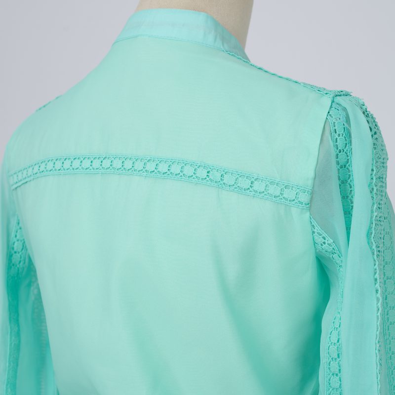 Chic Solid Color Organza Lace Top & High Waist Draped Skirt Set - Image 14