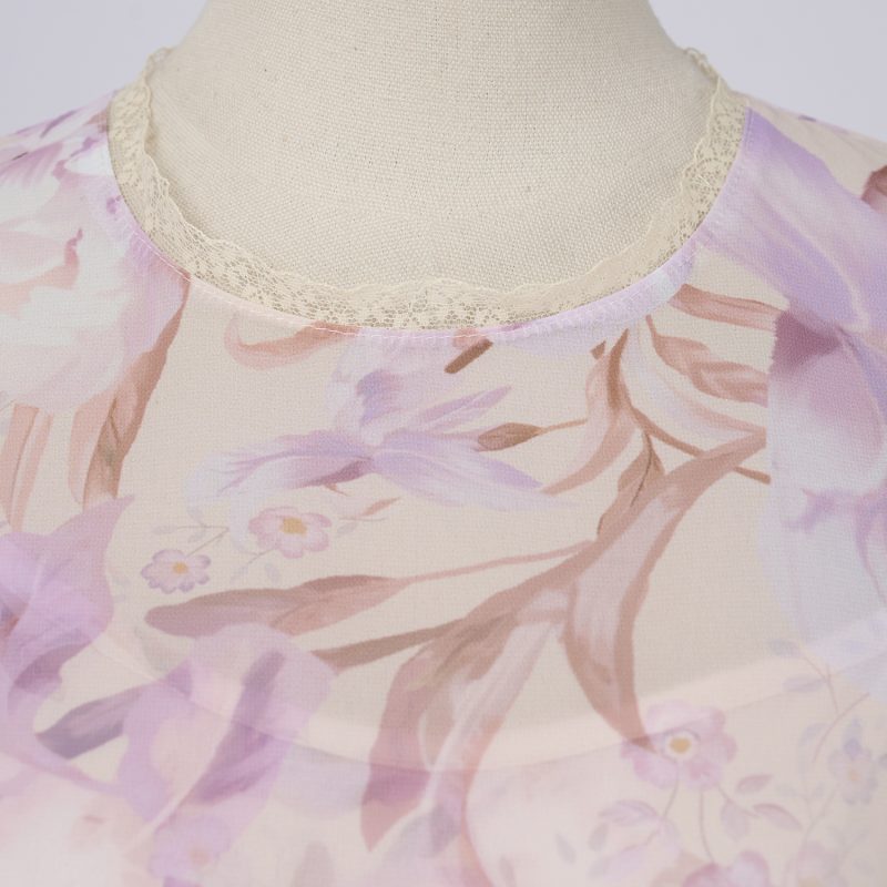 Iris Pattern Cake Dress – Ruffled Layer Chiffon Midi Gown - Image 6