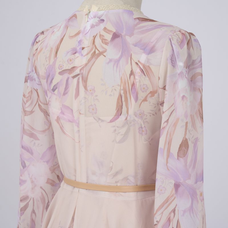 Iris Pattern Cake Dress – Ruffled Layer Chiffon Midi Gown - Image 8