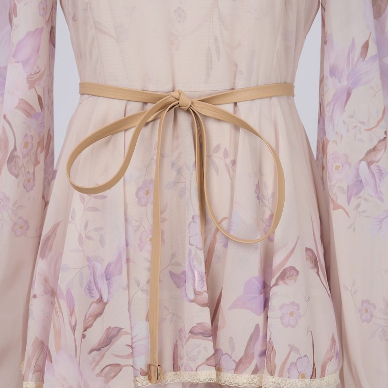 Iris Pattern Cake Dress – Ruffled Layer Chiffon Midi Gown - Image 9