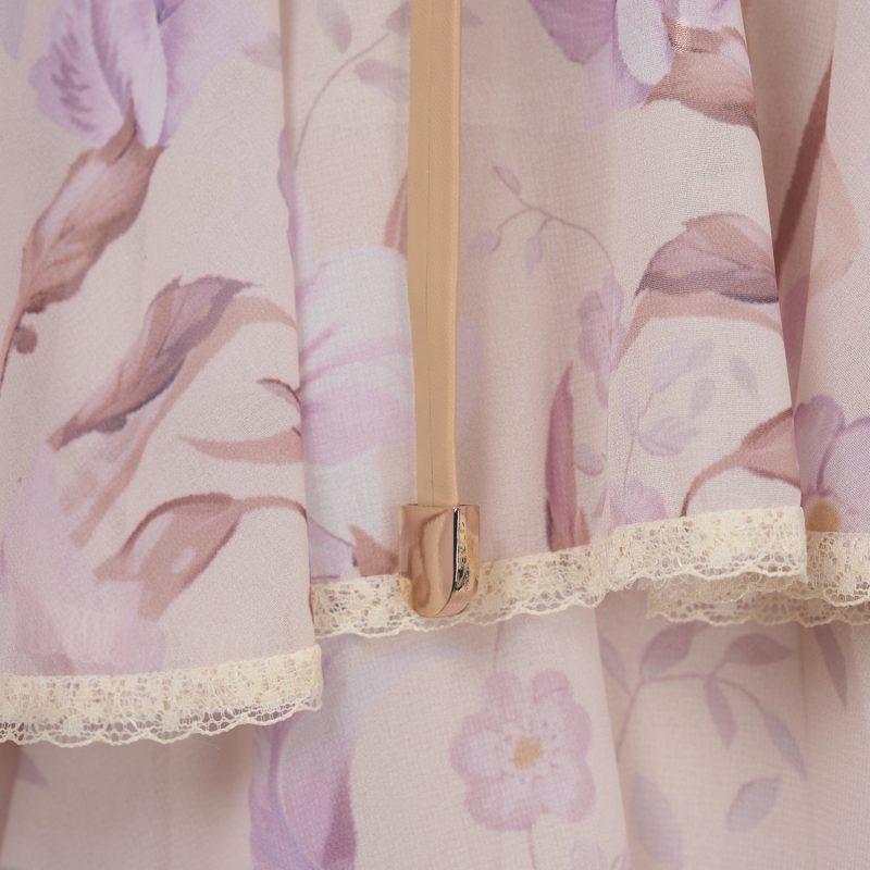 Iris Pattern Cake Dress – Ruffled Layer Chiffon Midi Gown - Image 11