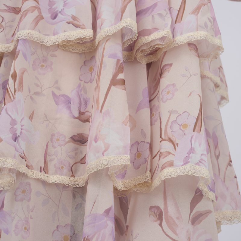 Iris Pattern Cake Dress – Ruffled Layer Chiffon Midi Gown - Image 12