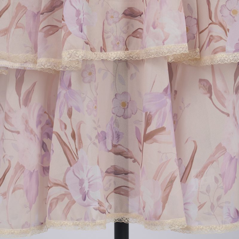 Iris Pattern Cake Dress – Ruffled Layer Chiffon Midi Gown - Image 13