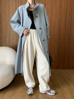 Sinan British Stand Collar Trench Coat: Graceful Draping for Autumn