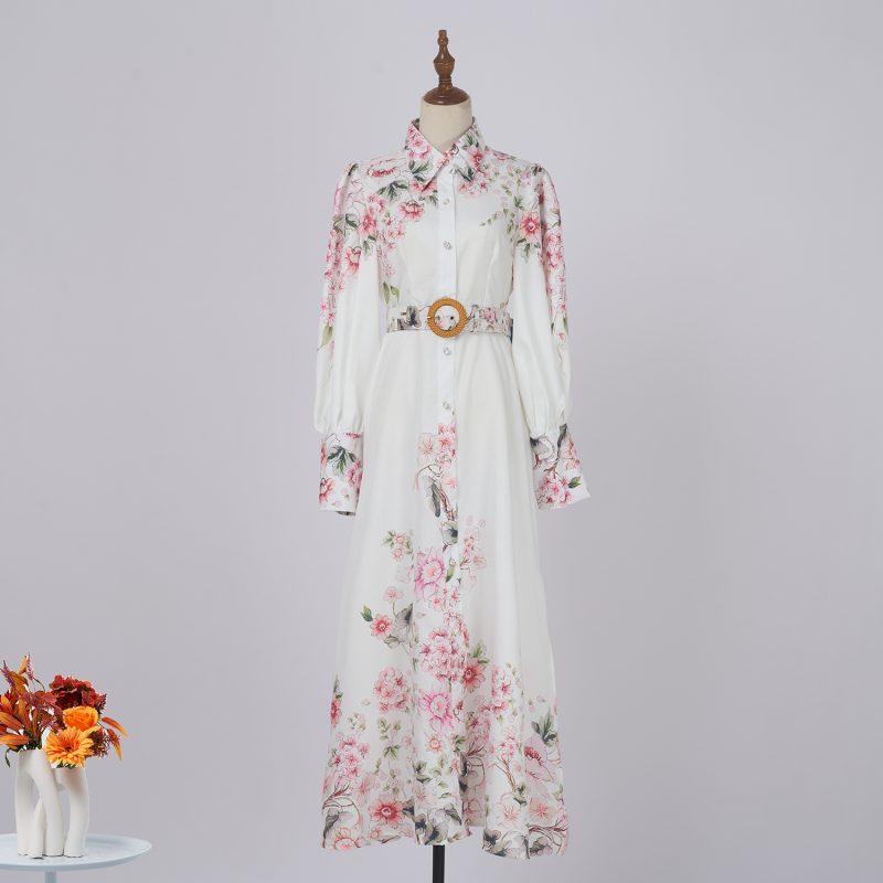 Women’s Spring & Autumn Printed Lapel Long Sleeved Single Breasted Dress