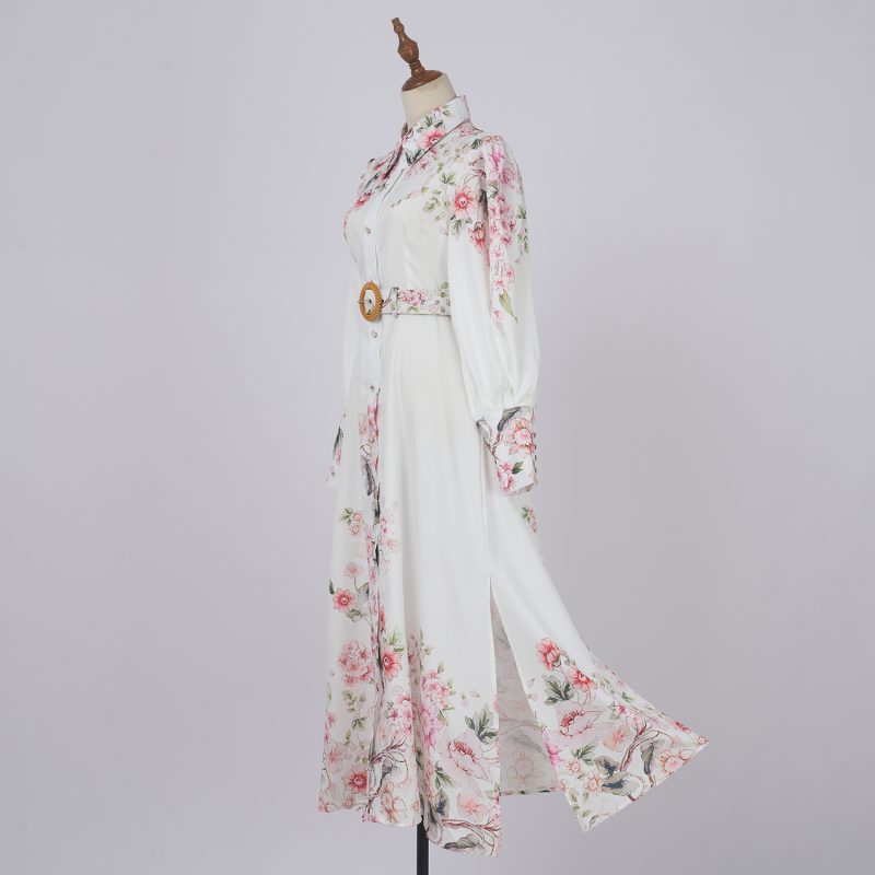Women’s Spring & Autumn Printed Lapel Long Sleeved Single Breasted Dress - Image 3