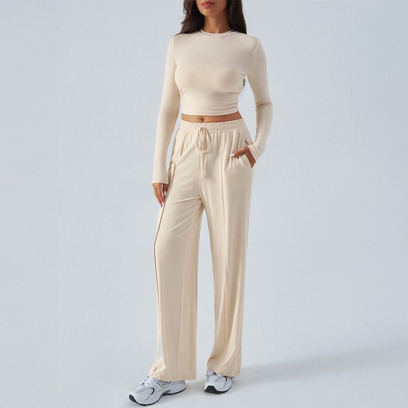 Women’s Round Neck Long Sleeve Top & Wide Leg Pants Set