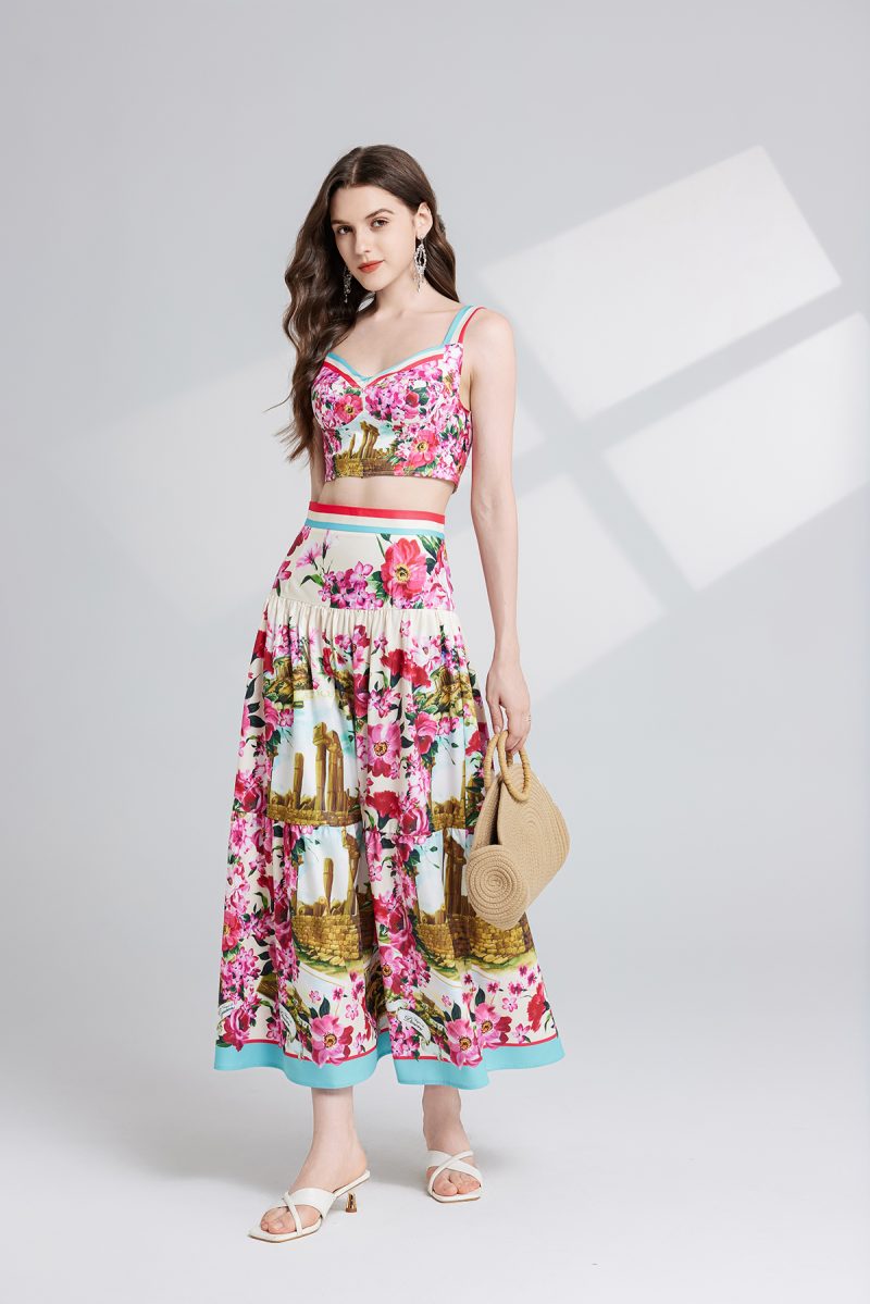 Women Strapless Halter High Waisted Skirt Two Piece Set - Image 2