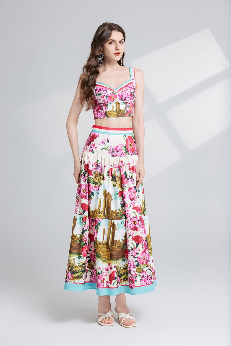 Women Strapless Halter High Waisted Skirt Two Piece Set - Image 3