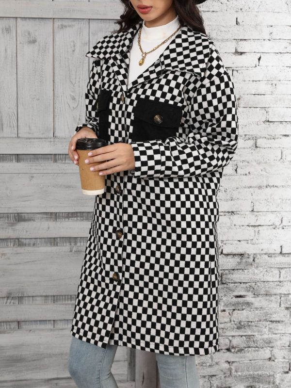 Womens Loose Long Plaid Cardigan - Single Breasted Coat - Image 5