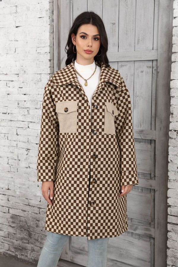 Womens Loose Long Plaid Cardigan - Single Breasted Coat - Image 6