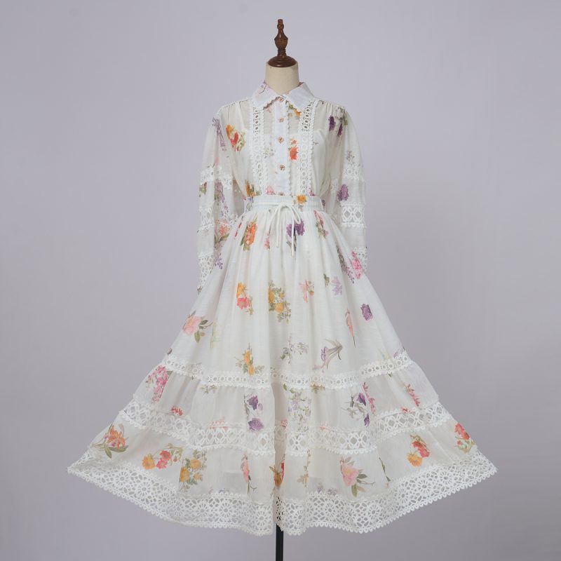 Women’s Spring & Autumn Lace Loose Blouse with Elastic Waist Skirt Set