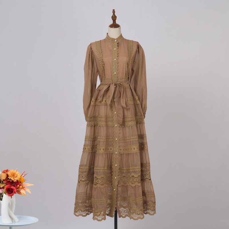 Women’s Spring & Autumn Stand Collar Single-Breasted Long-Sleeved Dress