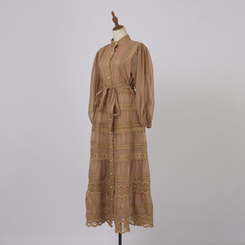 Women’s Spring & Autumn Stand Collar Single-Breasted Long-Sleeved Dress - Image 2