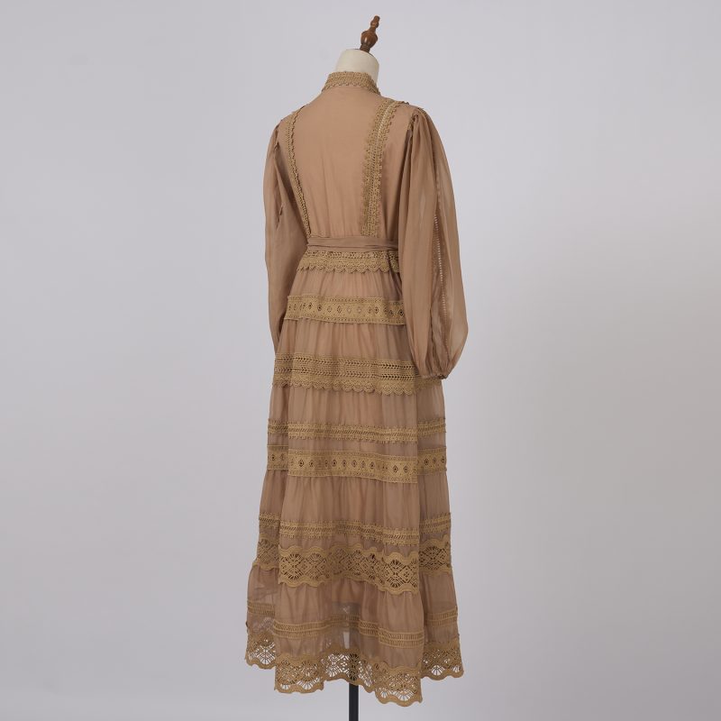 Women’s Spring & Autumn Stand Collar Single-Breasted Long-Sleeved Dress - Image 3