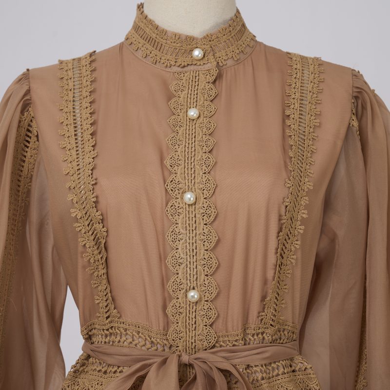 Women’s Spring & Autumn Stand Collar Single-Breasted Long-Sleeved Dress - Image 6