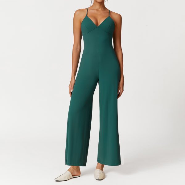 Sexy Lace-Up Backless V-Neck Camisole Yoga Jumpsuit - Image 5