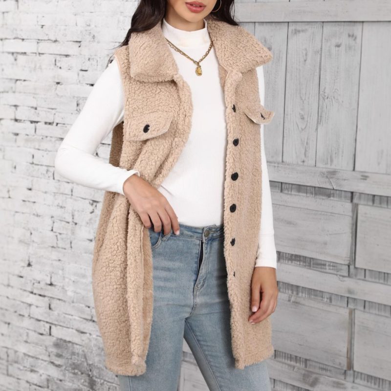 Womens Collared Sleeveless Bubble Cardigan - Plush Vest - Image 3