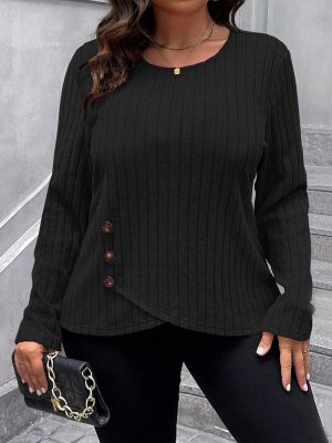 Plus Size Slim Fit T-Shirt – All-Match Office Top for Autumn