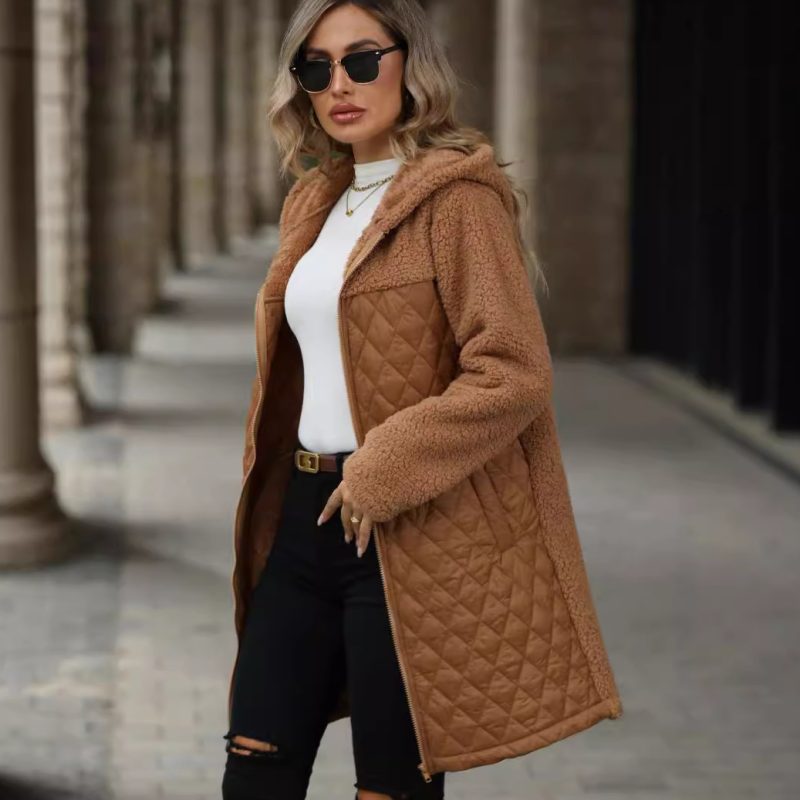 Women’s Autumn Winter Loose Hooded Zipper Plush Coat - Image 3