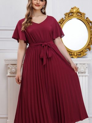 Plus Size Women Office Loose Middle East Pleated Dress