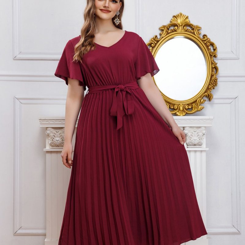 Plus Size Women Office Loose Middle East Pleated Dress