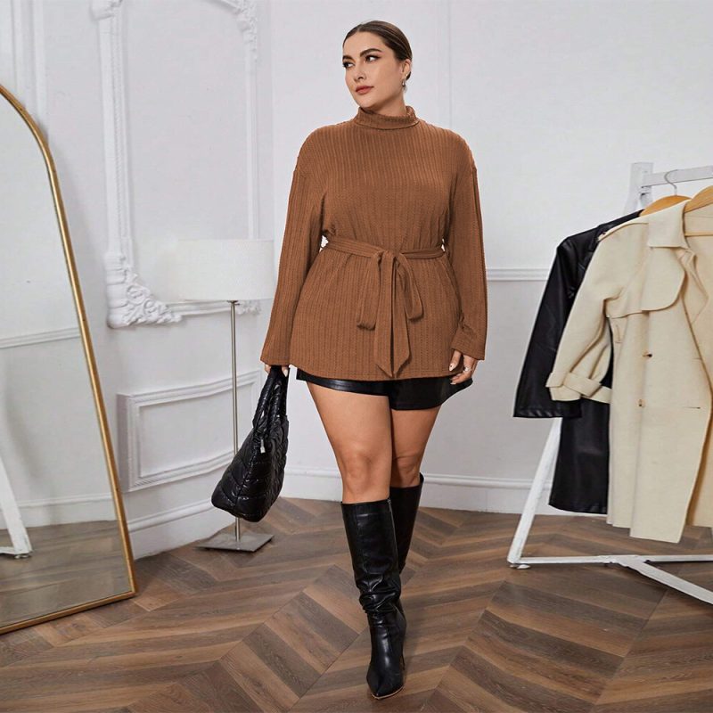Plus Size Elegant Turtleneck Long Sleeve Top for Women - Image 2