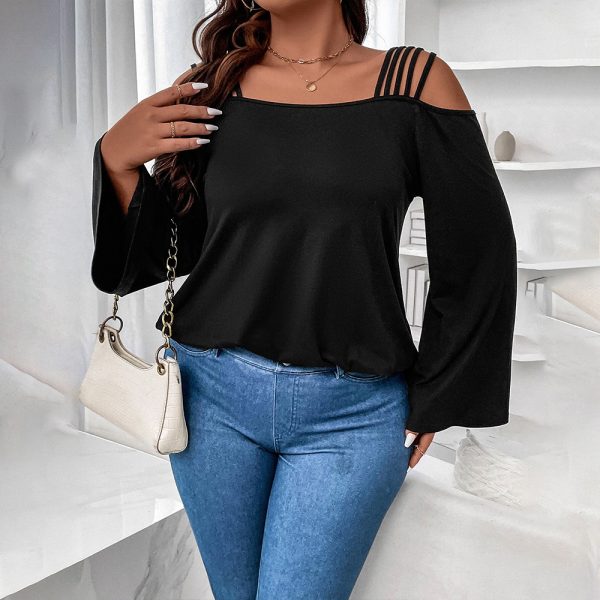 Plus Size Cutout Shoulder T-Shirt – Loose Slimming Autumn Top - Image 4