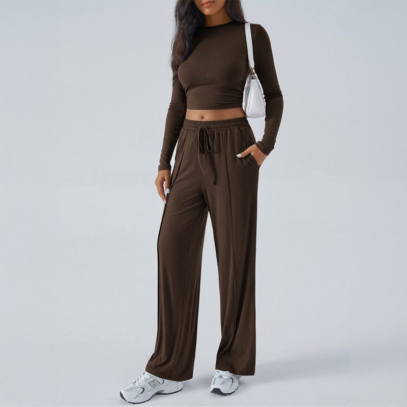 Women’s Round Neck Long Sleeve Top & Wide Leg Pants Set - Image 4