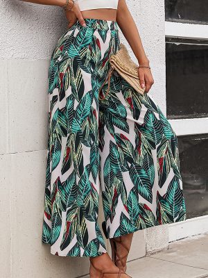 Womens High-Waist Wide-Leg Pants – Casual Loose Printed Style