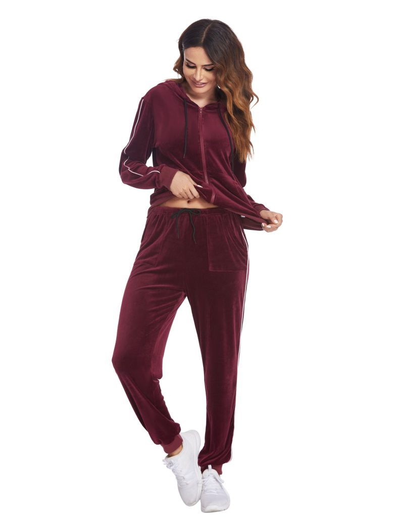 Autumn Winter Silver Fox Velvet Hooded Casual Sports Set for Women - Image 4