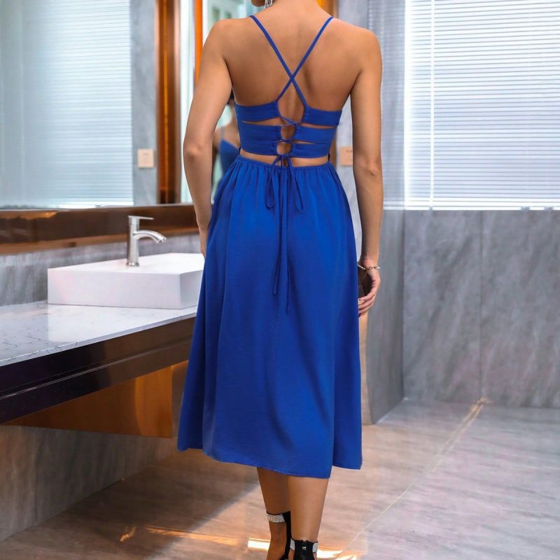 Camisole Dress for Women - Sexy Deep V Plunge Neck High Waist Lace-Up Slim Fit - Image 2
